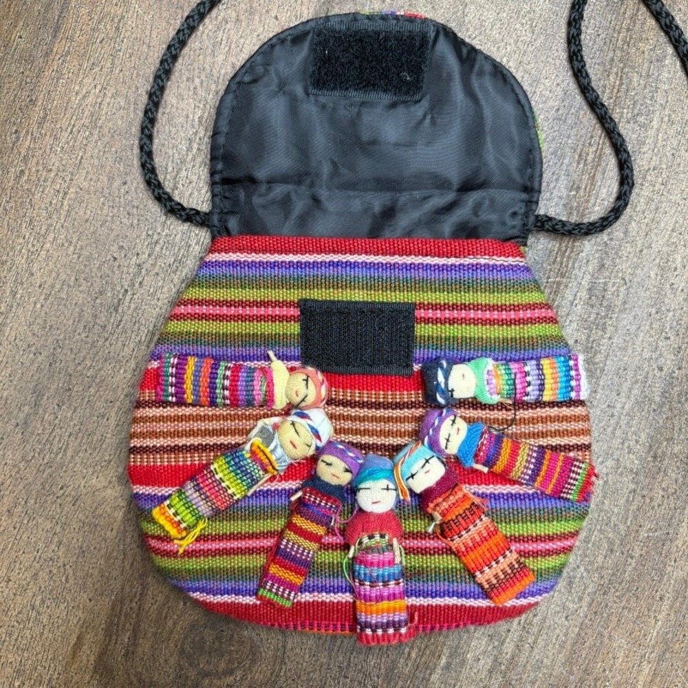 Vintage Guatemalan Worry Doll Purse Colorful Woven Bohemian Folk Mini Crossbody - Picture 5 of 10